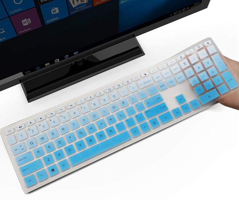 imComor Keyboard Cover for HP Pavilion 27 All in One PC 27-xa0014/27 Xa0055Ng/0370Nd/0076Hk/0010Na, HP Pavilion 24-inch 24-xa0020 Xa0002A Xa0032 xa0013w, HP Pavilion All in One Keyboard Cover, Ombre Blue - Image 1